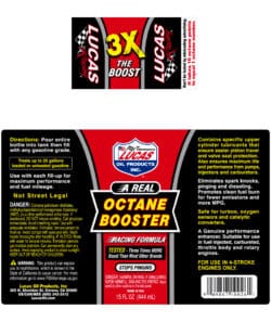 Lucas Octane Booster 15 Ounce Bottle Label
