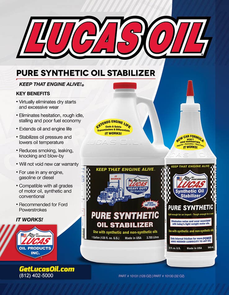 Lucas Pure Synthetic Oil Stabilizer Information Flyer