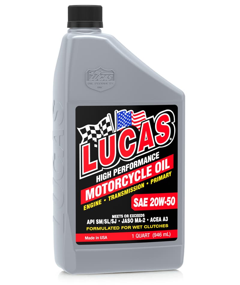 Lucas SAE 20W-50 High Performance Motorcycle Oil Quart Bottle