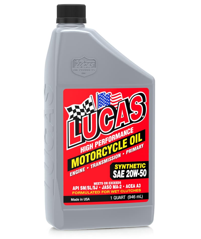 Lucas Synthetic SAE 20W-50 High Performance Motorcycle Oil Quart Bottle