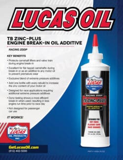 Lucas TB Zinc-Plus Engine Break-in Oil Additive Flyer